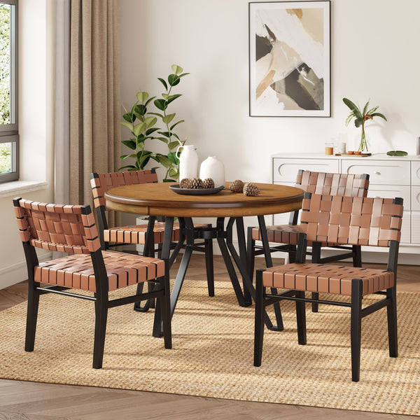 English Elm Christopher Knight Home® - 5PCS Modern Industrial Dining Set with PU Leather Chairs & Rubberwood Frame, Metal Hairpin Table Design Ash Brown,Brown 74688.00BRN_N771P205332A