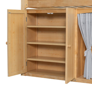 English Elm Twin Loft Bed with Wardrobe Cabinet Led Lighting and Pine Frame for Kids Rooms Wood N7090002235M