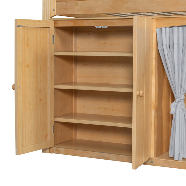 English Elm Twin Loft Bed with Wardrobe Cabinet Led Lighting and Pine Frame for Kids Rooms Wood N7090002235M