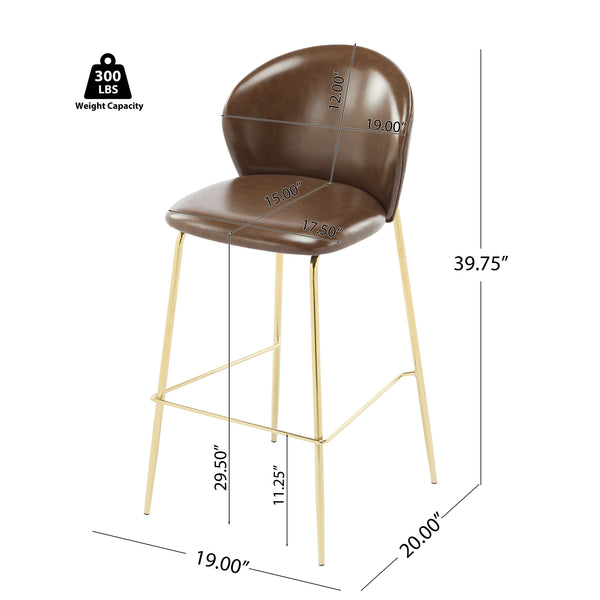 English Elm Christopher Knight Home® - Kira Upholstered Bar Stool Set of 2 — Stylish Low-Back Counter Seating with Cushioned Fabric and Metal Frame for Comfort and Stability Dark Brown,Gold N775P263305D