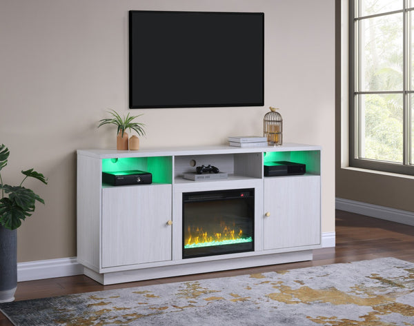 English Elm Ambrogio 70 Inch Electric Fireplace Tv Stand with Led Shelves and Cabinet Storage White+Walnut B2749P413267