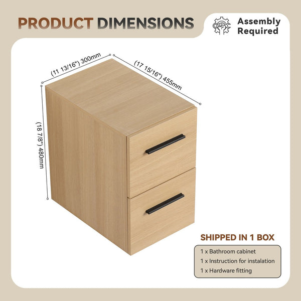 English Elm 12" Wall-mounted Oak Plywood Bathroom Linen Cabinet Slim Floating Single Door Storage W3450P440598