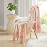 Madison Park Brianne Glam/Luxury 100% Cotton Tufted Chenille Lightweight Throw With Fringe Tassel 50" x 60" MP50N-7095 Blush