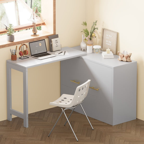 English Elm Twin Size Murphy Cabinet Bed With Adjustable Desk - Space-Saving Gray Chest Dresser For Guests N733P272603E-GIGA