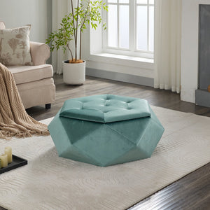 English Elm Christopher Knight Home® - Elegant Velvet Polygon Diamond Tufted Storage Ottoman with Spacious Interior, Durable Multi-Use Seating and Footrest Green 34.64 L x 29.75 W x 15 H N761P277690F