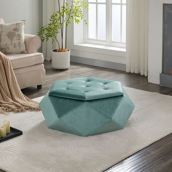 English Elm Christopher Knight Home® - Elegant Velvet Polygon Diamond Tufted Storage Ottoman with Spacious Interior, Durable Multi-Use Seating and Footrest Green 34.64 L x 29.75 W x 15 H N761P277690F