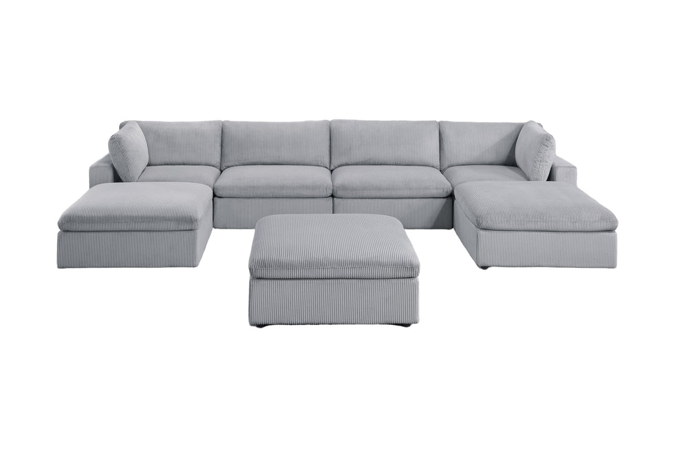 English Elm Dark Gray Modular 7-Piece Sectional Set With Soft Corduroy Upholstery For Cozy Living Spaces B011S01334