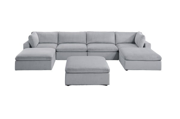 English Elm Dark Gray Modular 7-Piece Sectional Set With Soft Corduroy Upholstery For Cozy Living Spaces B011S01334