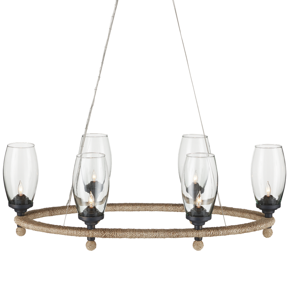 Hightider Glass Oval Chandelier - Eco-Friendly Recycled Glass, Wrought Iron & Abaca Rope Pendant Light