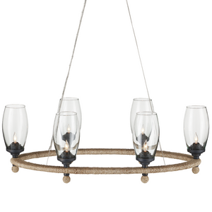 Hightider Glass Oval Chandelier - Eco-Friendly Recycled Glass, Wrought Iron & Abaca Rope Pendant Light