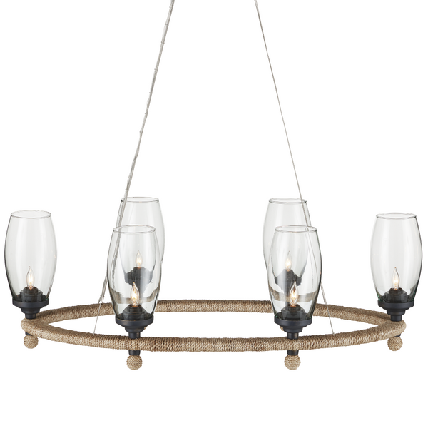 Hightider Glass Oval Chandelier - Eco-Friendly Recycled Glass, Wrought Iron & Abaca Rope Pendant Light