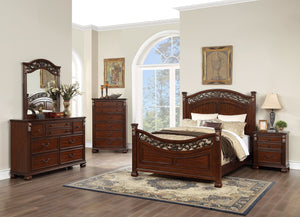 English Elm Traditional Eastern King Bed Two Panel Headboard Dark Cherry Wood Bedroom Frame B011S02115