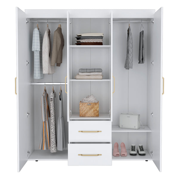 English Elm Bariloche Wardrobe Organizer with Hanging Rods, Shelves & Drawers for Efficient Bedroom Storage and Style White 71.2 L x 24.4 W x 4.7 H B200S00366