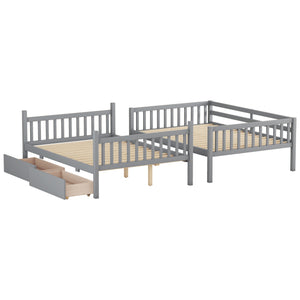 English Elm Full Full Over Full Bunk Bed In Grey With 2 Storage Drawers, Ladder & Safety Guardrails – Versatile Design! W504S00194