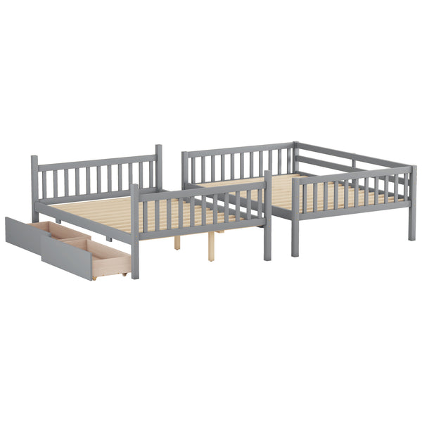 English Elm Full Full Over Full Bunk Bed In Grey With 2 Storage Drawers, Ladder & Safety Guardrails – Versatile Design! W504S00194