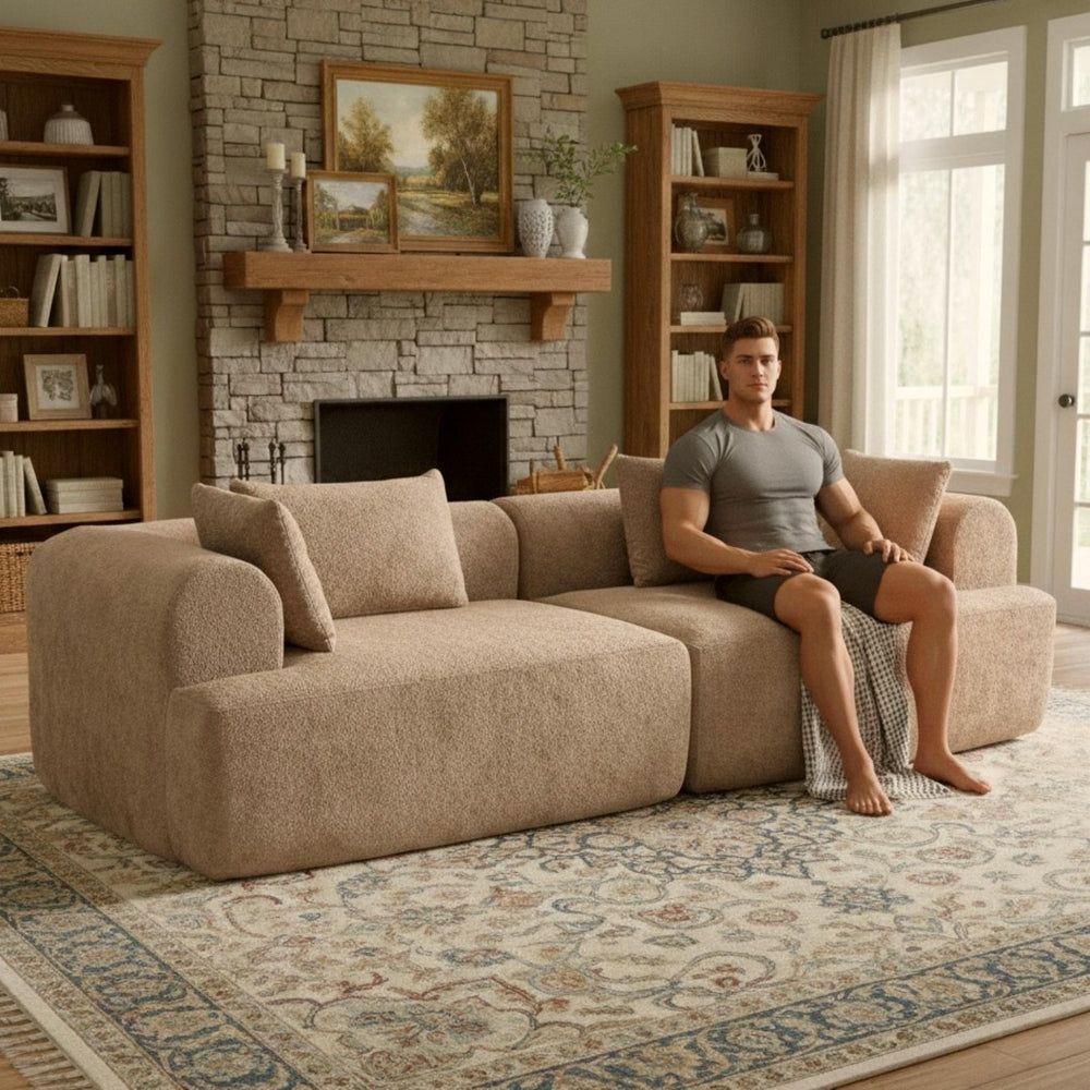 English Elm Full-foam Bouclé Modular Sectional Sofa Two Piece Cloud Silhouette Living Room Seating Brown W3326P443475