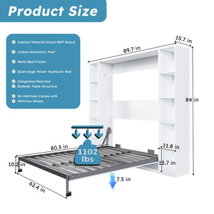 English Elm Queen Murphy Bed Foldable Wall Unit with Side Cabinets and Solid Wood Slat Support W509S00152