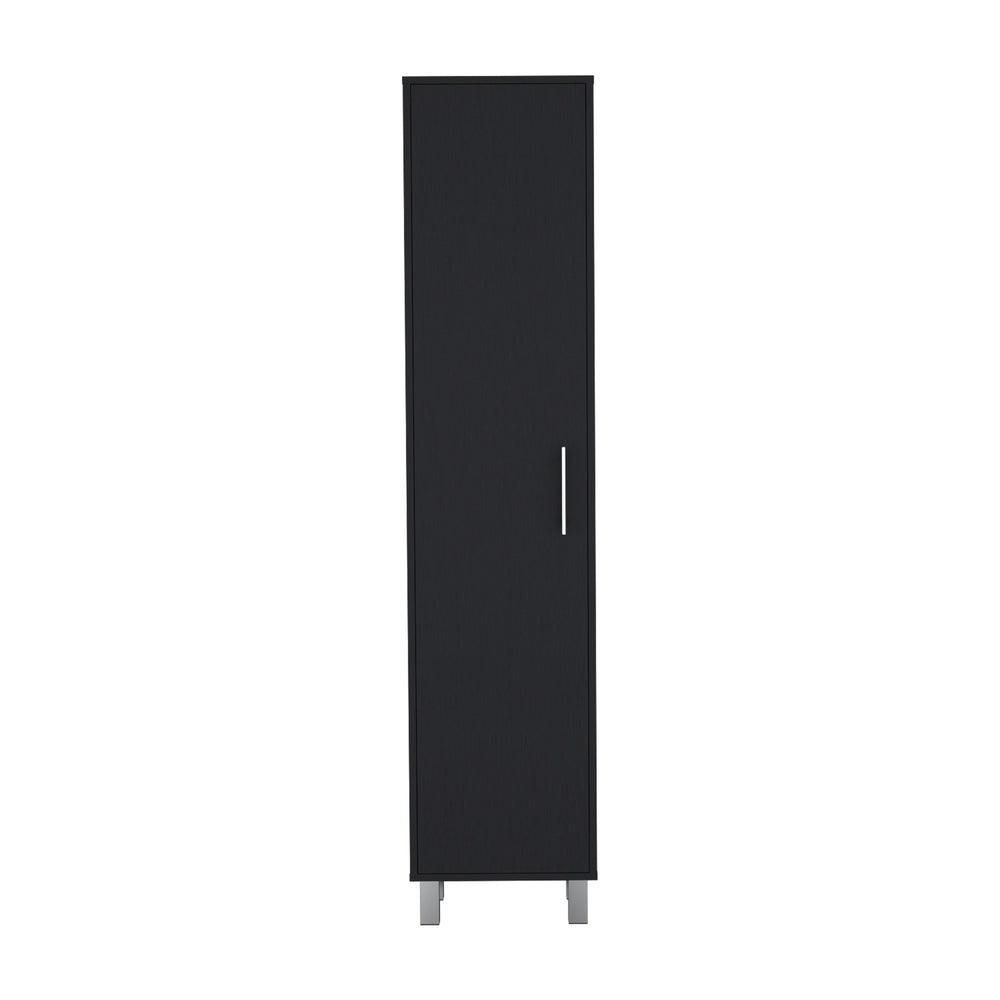 English Elm Storage Cabinet 71"H Tall Narrow 5-Shelf Organizer with 3 Broom Hangers Metal Hardware Black B097P221373