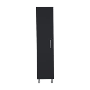 English Elm Storage Cabinet 71"H Tall Narrow 5-Shelf Organizer with 3 Broom Hangers Metal Hardware Black B097P221373