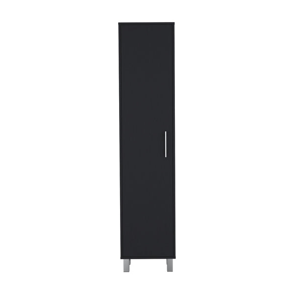 English Elm Storage Cabinet 71"H Tall Narrow 5-Shelf Organizer with 3 Broom Hangers Metal Hardware Black B097P221373