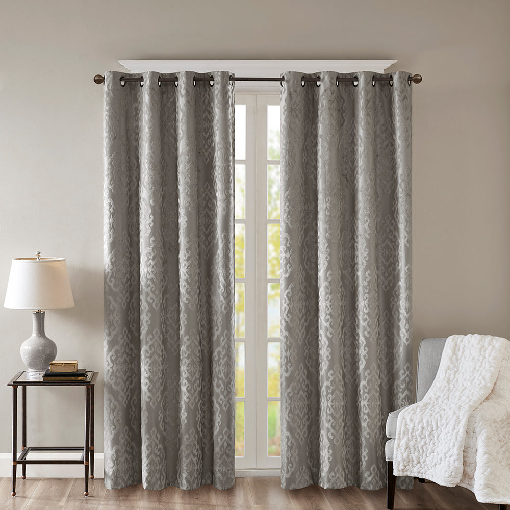 JLA Home SunSmart - Knitted Elegant Jacquard Damask Blackout Curtain Panel — Foam-Backed Thermal & Acoustic Privacy Drapes Charcoal SS40-0019
