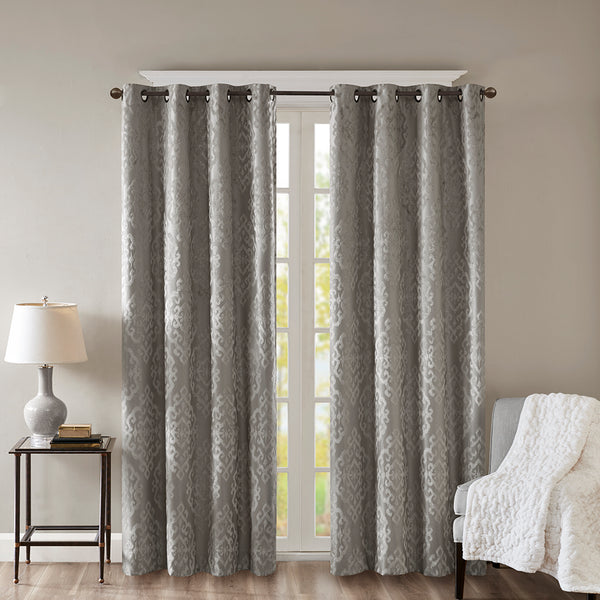 JLA Home SunSmart - Knitted Jacquard Damask Blackout Panel with Foam Backing for Total Darkness, Thermal & Acoustic Benefits Charcoal SS40-0020
