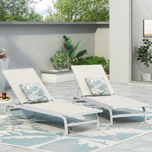 English Elm Christopher Knight Home® - FINN Chaise Lounge Set for Outdoor Patio – Aluminum Frame, Breathable Nylon Mesh, Handcrafted Comfort White 71041.00WHI