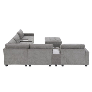 English Elm [new U-shaped Chenille Sectional Six Seat Tufted Couch with Usb Charging Storage Gray N723S1191E