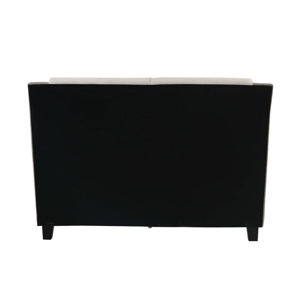 English Elm CAL-KING Faux Leather Bed in White & Grey, Upholstered Headboard 46"H, Wood Frame, Modern Luxe Finish B089S00124