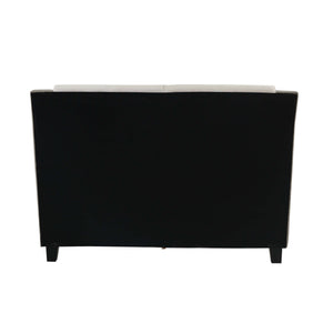 English Elm CAL-KING Faux Leather Bed in White & Grey, Upholstered Headboard 46"H, Wood Frame, Modern Luxe Finish B089S00124