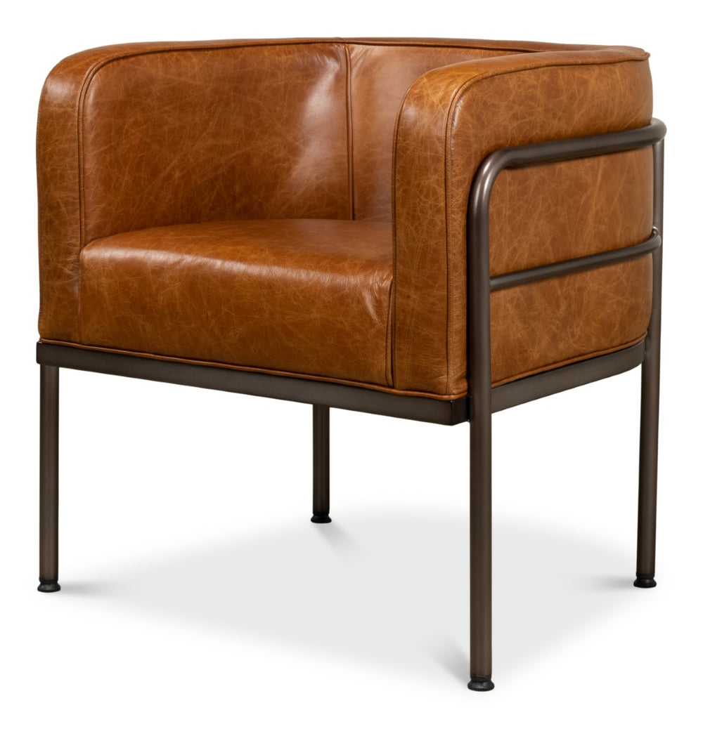 Sarreid Breda Chair - Stylish Iron Design With Aged Metal Finish And Luxurious Cuba Brown Leather Upholstery Brown  28884