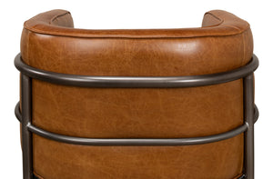 Sarreid Breda Chair - Stylish Iron Design With Aged Metal Finish And Luxurious Cuba Brown Leather Upholstery Brown  28884