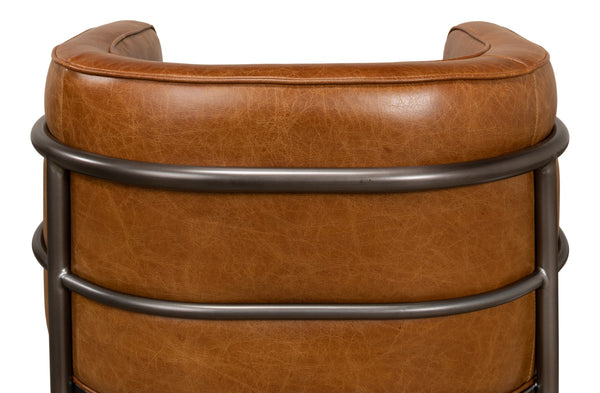 Sarreid Breda Chair - Stylish Iron Design With Aged Metal Finish And Luxurious Cuba Brown Leather Upholstery Brown  28884