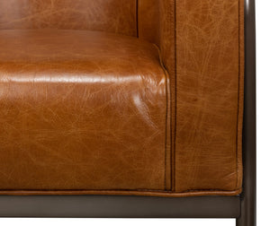 Sarreid Breda Chair - Stylish Iron Design With Aged Metal Finish And Luxurious Cuba Brown Leather Upholstery Brown  28884