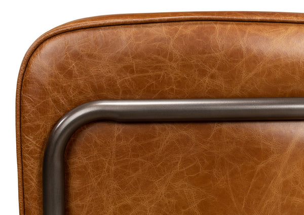 Sarreid Breda Chair - Stylish Iron Design With Aged Metal Finish And Luxurious Cuba Brown Leather Upholstery Brown  28884