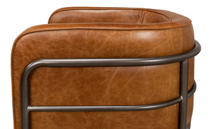 Sarreid Breda Chair - Stylish Iron Design With Aged Metal Finish And Luxurious Cuba Brown Leather Upholstery Brown  28884