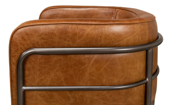 Sarreid Breda Chair - Stylish Iron Design With Aged Metal Finish And Luxurious Cuba Brown Leather Upholstery Brown  28884