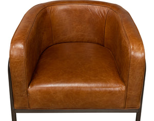 Sarreid Breda Chair - Stylish Iron Design With Aged Metal Finish And Luxurious Cuba Brown Leather Upholstery Brown  28884