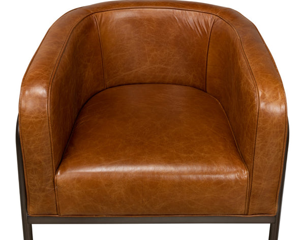 Sarreid Breda Chair - Stylish Iron Design With Aged Metal Finish And Luxurious Cuba Brown Leather Upholstery Brown  28884