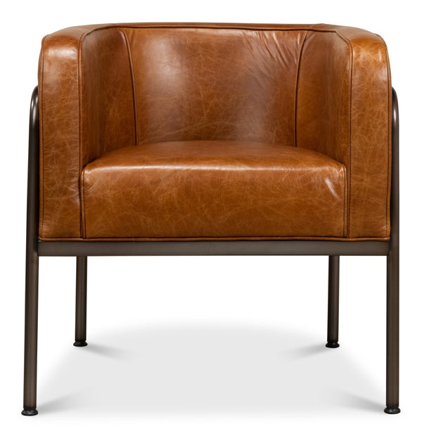Sarreid Breda Chair - Stylish Iron Design With Aged Metal Finish And Luxurious Cuba Brown Leather Upholstery Brown  28884