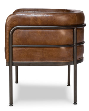 Sarreid Breda Chair - Stylish Iron Design With Aged Metal Finish And Luxurious Cuba Brown Leather Upholstery Brown  28884