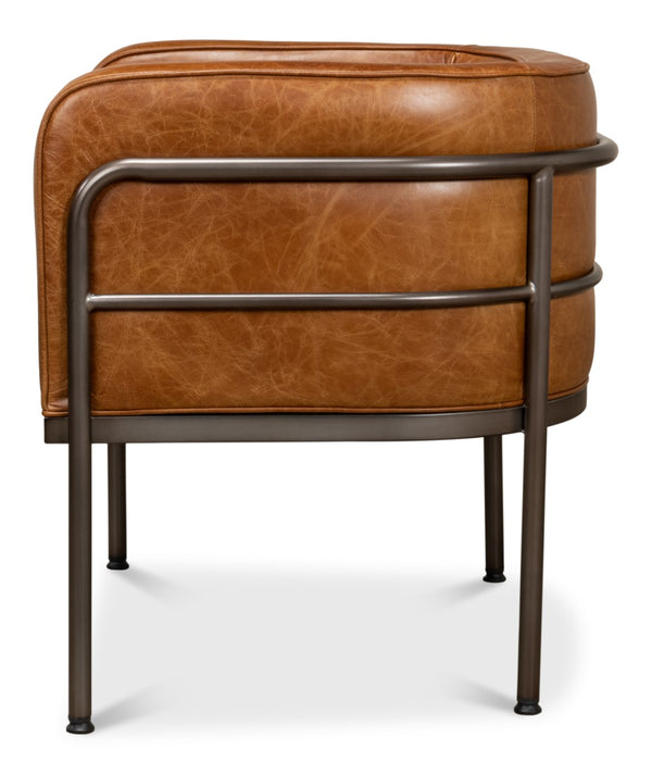 Sarreid Breda Chair - Stylish Iron Design With Aged Metal Finish And Luxurious Cuba Brown Leather Upholstery Brown  28884