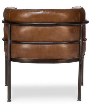 Sarreid Breda Chair - Stylish Iron Design With Aged Metal Finish And Luxurious Cuba Brown Leather Upholstery Brown  28884