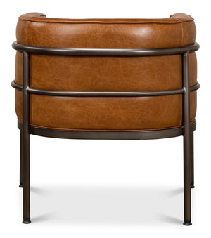 Sarreid Breda Chair - Stylish Iron Design With Aged Metal Finish And Luxurious Cuba Brown Leather Upholstery Brown  28884