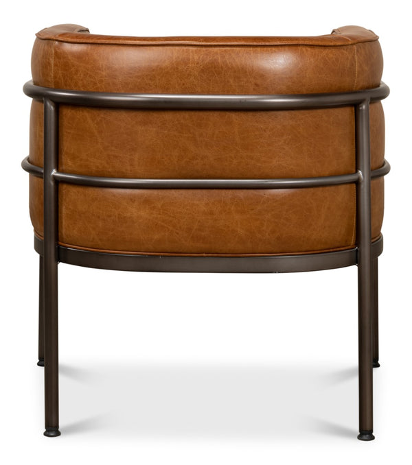 Sarreid Breda Chair - Stylish Iron Design With Aged Metal Finish And Luxurious Cuba Brown Leather Upholstery Brown  28884