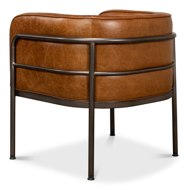 Sarreid Breda Chair - Stylish Iron Design With Aged Metal Finish And Luxurious Cuba Brown Leather Upholstery Brown  28884