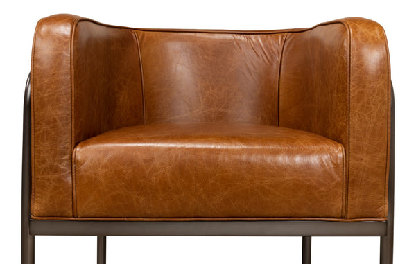 Sarreid Breda Chair - Stylish Iron Design With Aged Metal Finish And Luxurious Cuba Brown Leather Upholstery Brown  28884