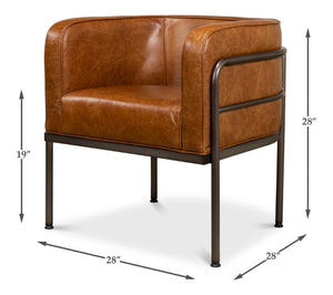 Sarreid Breda Chair - Stylish Iron Design With Aged Metal Finish And Luxurious Cuba Brown Leather Upholstery Brown  28884