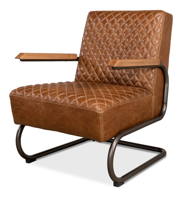 Sarreid Beverly Hills Chair - Luxurious Cuba Brown Top Grain Leather With Elegant Bronze Metal Accents Brown  28890