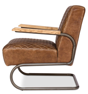 Sarreid Beverly Hills Chair - Luxurious Cuba Brown Top Grain Leather With Elegant Bronze Metal Accents Brown  28890